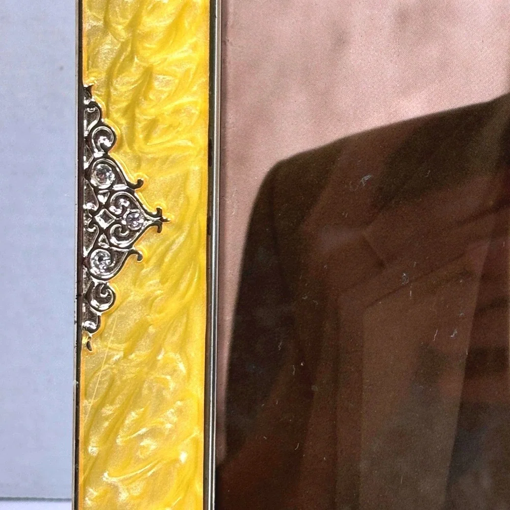 BH&G 8x10 Photo Frame Yellow Enamel Silver Filigree Ornate Hollywood Regency